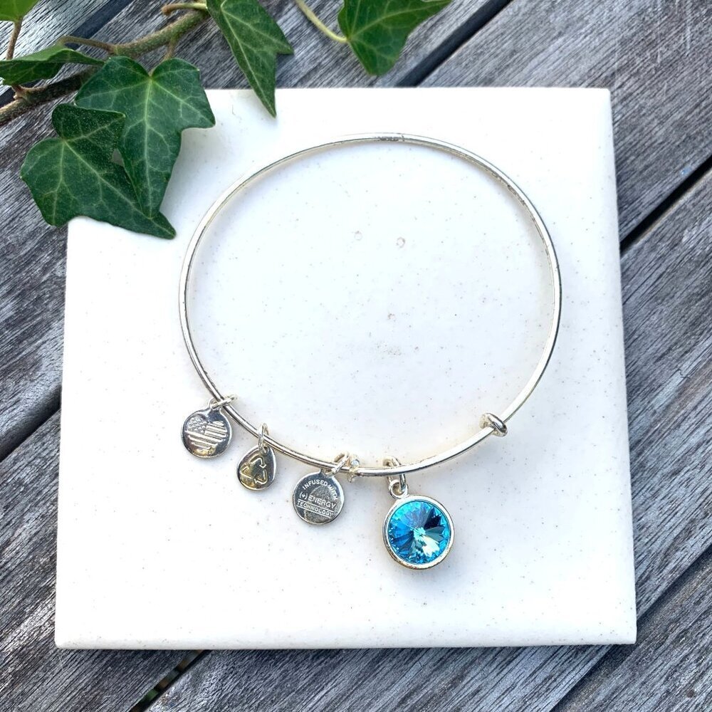 Alex and Ani – March Birthstone Bangle (Aquamarine) – Shiny Silver Finish